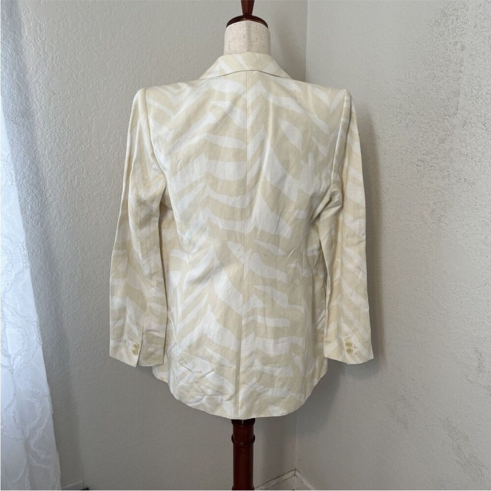 Calvin Klein Women’s  Size 14 One-Button Linen Blazer New Beige Animal Print